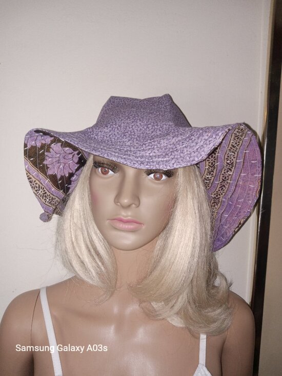 Kantha Sun Hat Purple Black M-L Reversible Handmade Cotton Boho Beach KS12. main image 4